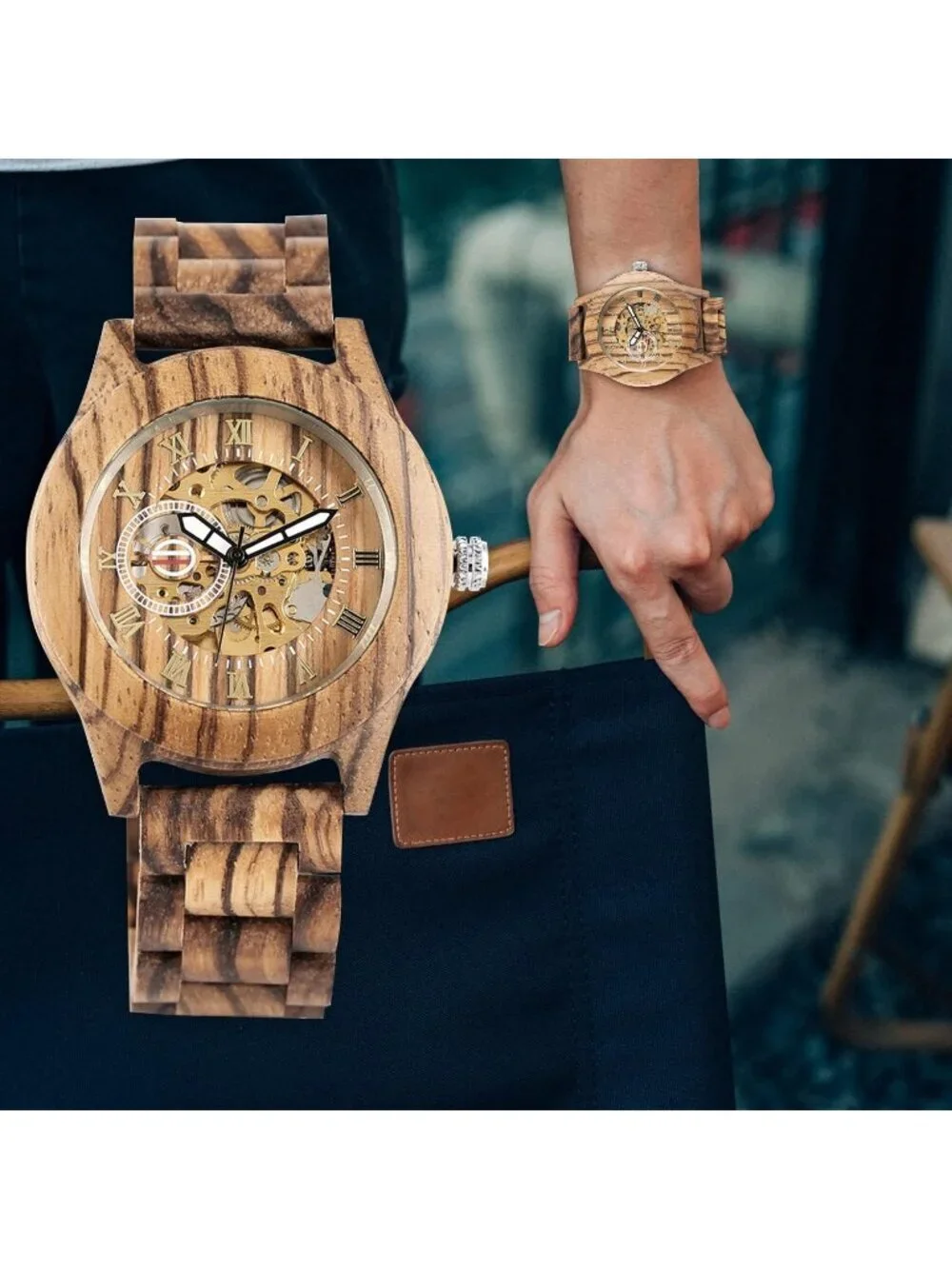 Men's Brown Analog Quartz No Battery Fashion Mechanical Movement Wooden Watch